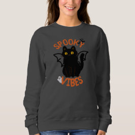Spooky Vibes Cat Ansikte Halloween T Shirt