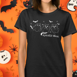Spooky Vibes Cat Spöken Black and White T Shirt