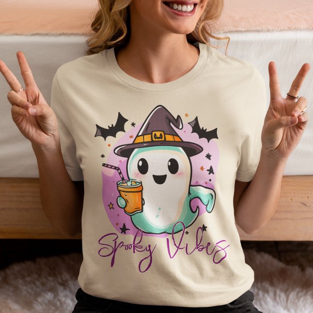 Spooky Vibes Cute Ghost Halloween T Shirt (Skapare uppladdad)