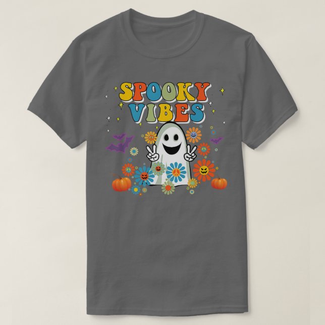 Spooky Vibes Cute Halloween Peace 70-talets Retro  T Shirt (Design framsida)