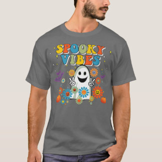 Spooky Vibes Cute Halloween Peace 70-talets Retro  T Shirt