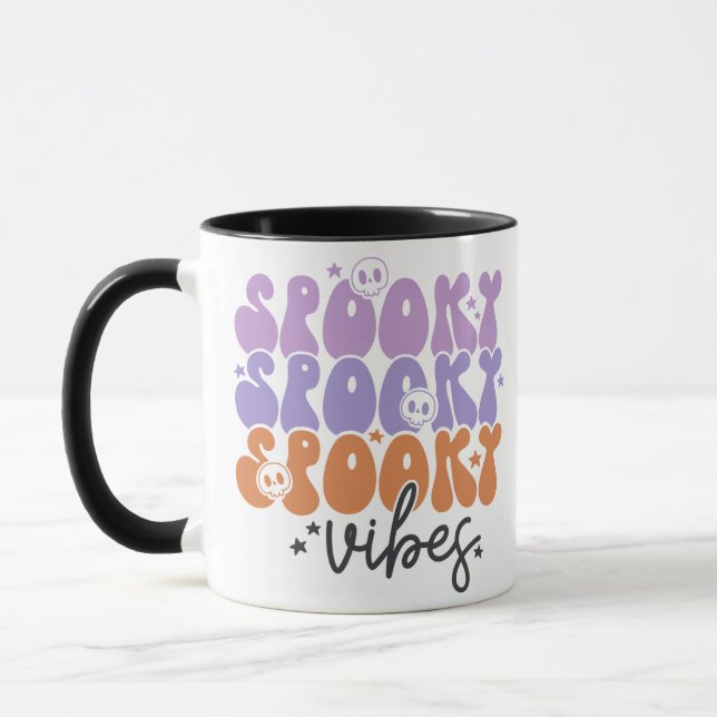 Spooky Vibes Döskallar Stars Cute White Halloween Mugg (Vänster)