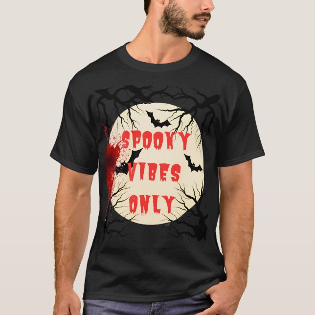 Spooky Vibes Endast Halloween Fladdermus och Blood T Shirt (Framsida)