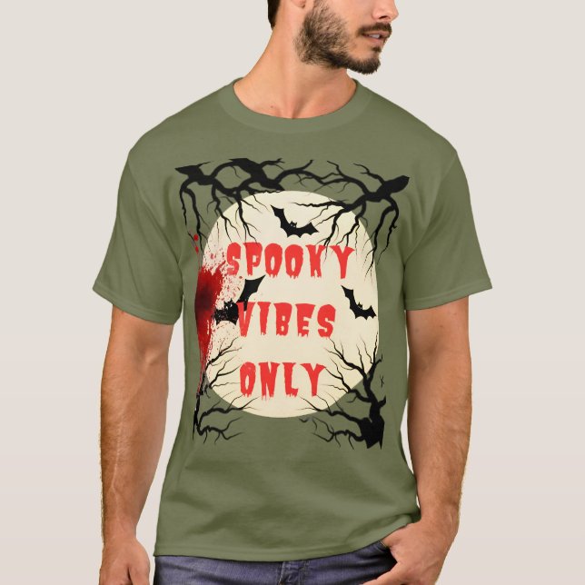 Spooky Vibes Endast Halloween Fladdermus och Blood T Shirt (Framsida)