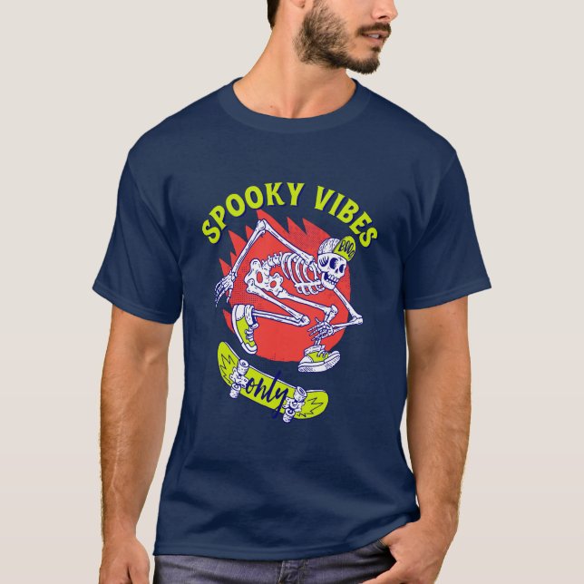 Spooky Vibes Endast Skateboarding Skeleton Hallowe T Shirt (Framsida)