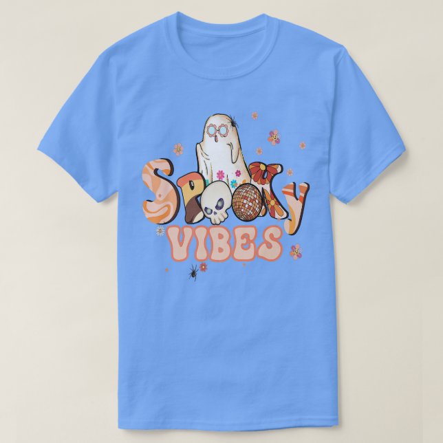 Spooky Vibes Flower Power Retro Hippy Ghost Hallow T Shirt (Design framsida)