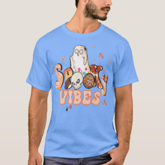 Spooky Vibes Flower Power Retro Hippy Ghost Hallow T Shirt