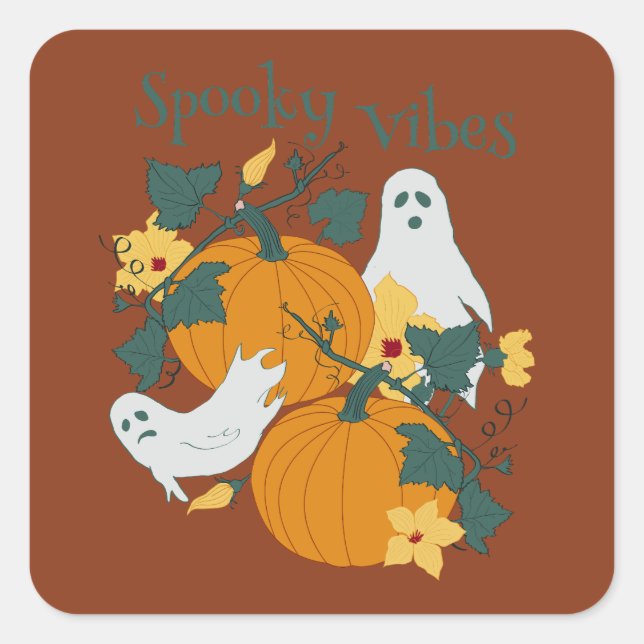 Spooky Vibes Fyrkantigt Klistermärke (Framsida)