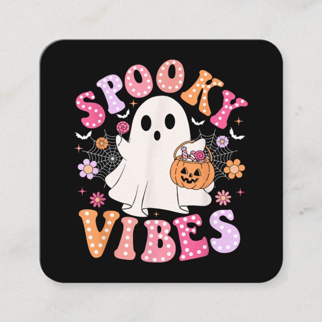 Spooky Vibes Ghost Retro Groovy Halloween Fyrkantigt Visitkort (Framsida)