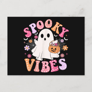 Spooky Vibes Ghost Retro Groovy Halloween Helg Vykort