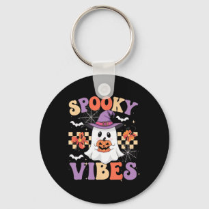 Spooky Vibes Ghost Retro Groovy Halloween Kids Gir Nyckelring