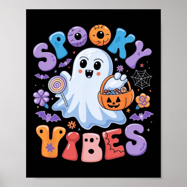 Spooky Vibes Ghost Retro Groovy Halloween Kids Gir Poster (Framsidan)