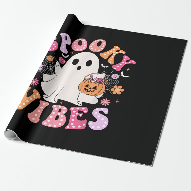 Spooky Vibes Ghost Retro Groovy Halloween Presentpapper (Utrullad)