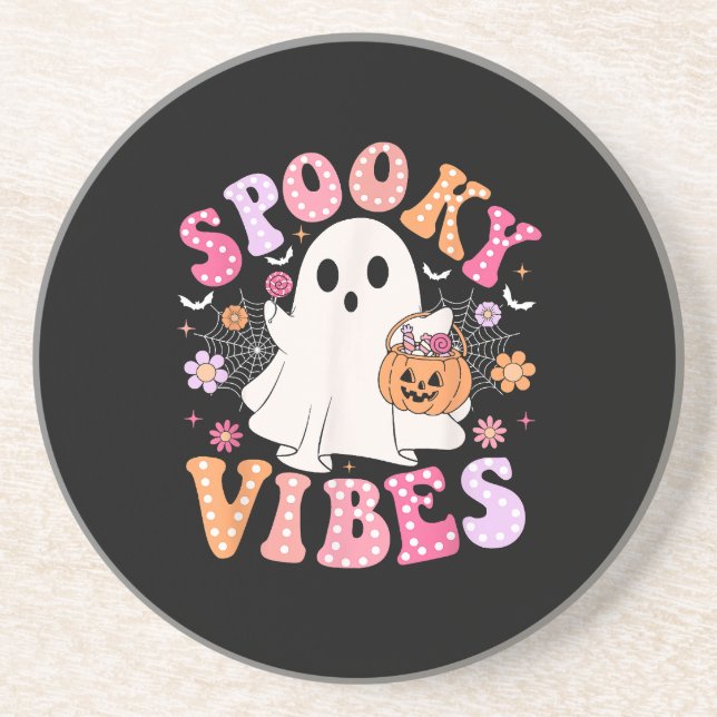 Spooky Vibes Ghost Retro Groovy Halloween Underlägg (Framsidan)
