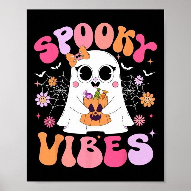 Spooky Vibes Ghost Retro Groovy Halloween Women Gi Poster (Framsidan)