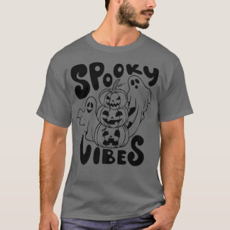 Spooky Vibes Ghost Scary Pumpkin Face Funny Hallow T Shirt