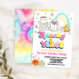 Spooky Vibes Groovy Ghost Halloween Birthday Inbjudningar