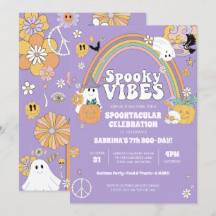 Spooky Vibes Groovy Ghost Hippe Halloween Birthday Inbjudningar