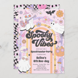 Spooky Vibes Halloween Cute Groovy Ghost Birthday Inbjudningar