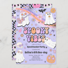 Spooky Vibes Halloween Cute Groovy Ghost Birthday Inbjudningar