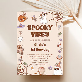 Spooky Vibes Halloween Cute Groovy Ghost Birthday Inbjudningar