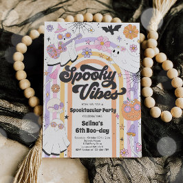 Spooky Vibes Halloween Cute Groovy Ghost Birthday Inbjudningar