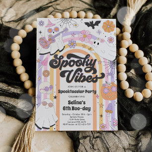 Spooky Vibes Halloween Cute Groovy Ghost Birthday Inbjudningar
