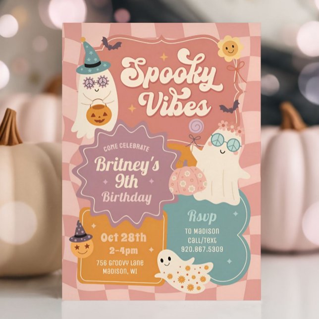 Spooky Vibes Halloween Cute Groovy Ghost Birthday Inbjudningar (Skapare uppladdad)