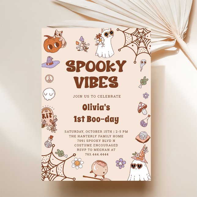Spooky Vibes Halloween Cute Groovy Ghost Birthday Inbjudningar (Skapare uppladdad)