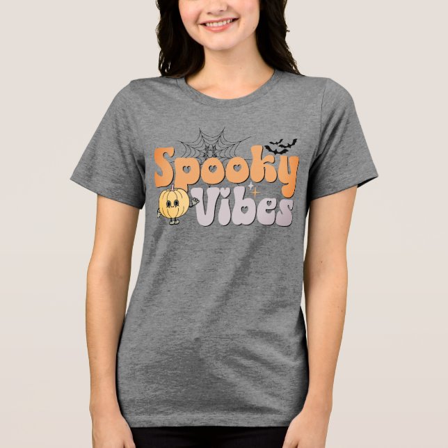 Spooky Vibes Halloween Cute Pumpkin Fladdermus Spi T Shirt (Framsida)