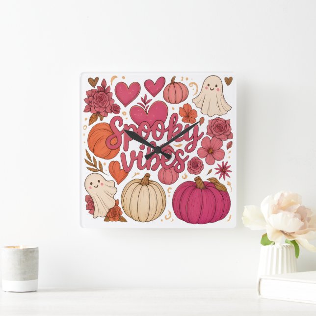 Spooky Vibes - Halloween Fyrkantig Klocka (Hem)