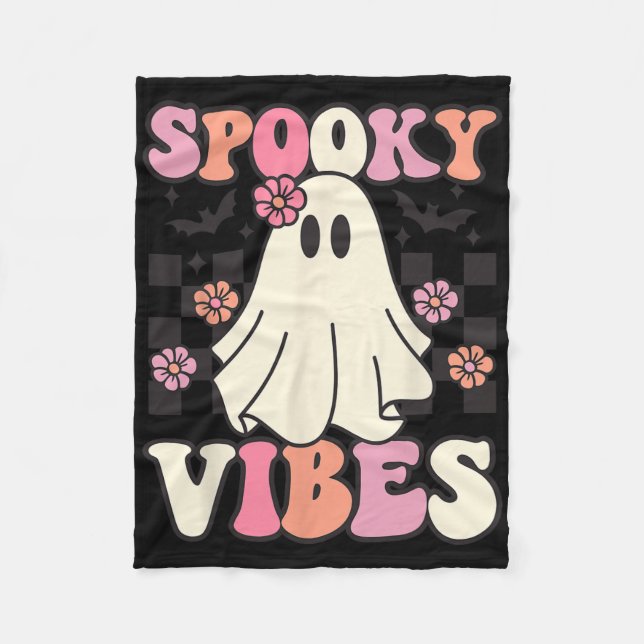 Spooky Vibes Halloween Ghost Costume Retro Groovy Fleecefilt (Framsidan)