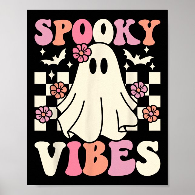 Spooky Vibes Halloween Ghost Costume Retro Groovy Poster (Framsidan)
