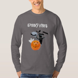 Spooky Vibes Halloween med White Ghost & Text T Shirt