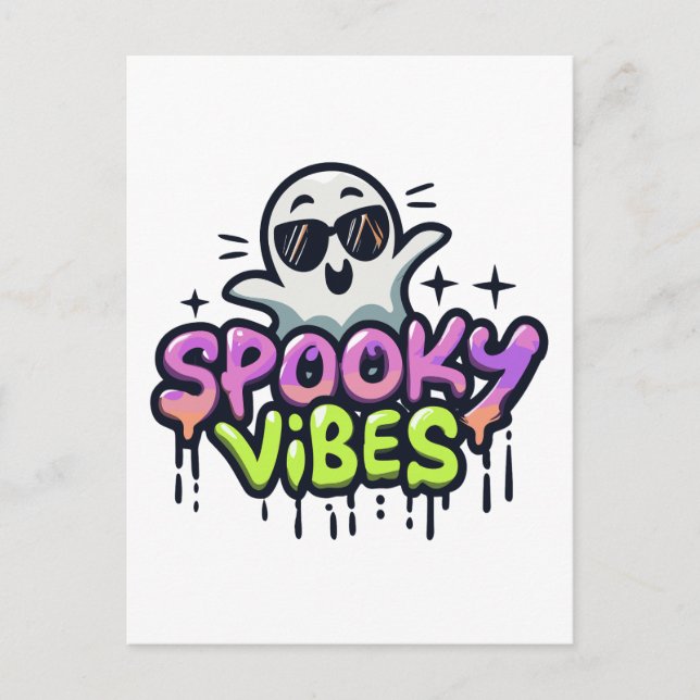 Spooky Vibes Halloween Vykort (Framsida)