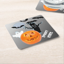 Spooky Vibes i Haunted White Font Underlägg Papper Kvadrat