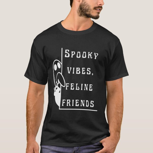 Spooky Vibes Kattdjur Friends | Människans T-shirt (Framsida)