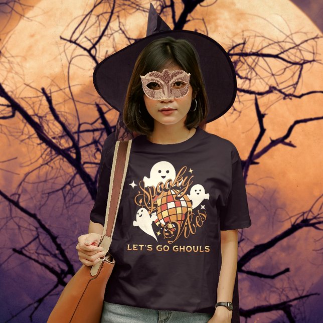 Spooky Vibes Låt oss Go Ghouls Disco Retro Hallowe T Shirt (Let's Go Ghouls! Spooky Vibes! Retro Halloween Design!)