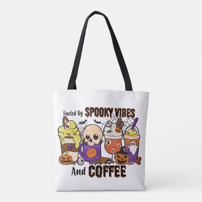 Spooky Vibes och Coffee Halloween Tote Bag Tygkasse (Baksida)