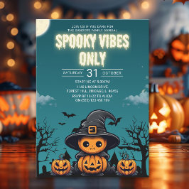 Spooky Vibes Only Halloween Party – Cute Pumpkin Inbjudningar