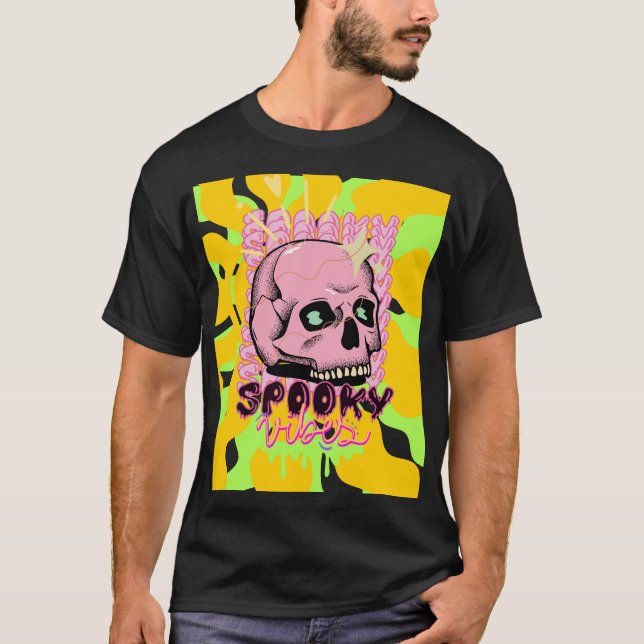 Spooky Vibes – Pink Skull Aesthetic Design T Shirt (Framsida)