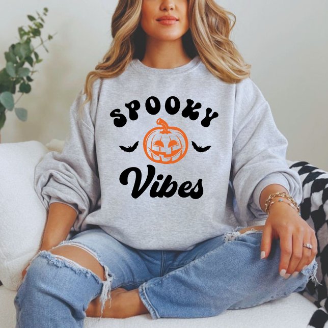 Spooky Vibes Pumpkin & Fladdermus Halloween Sweats T Shirt (Skapare uppladdad)