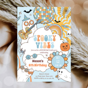 Spooky Vibes Retro Halloween fest Boy Birthday Inbjudningar