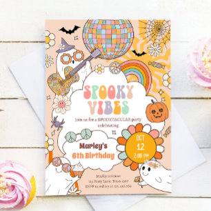 Spooky Vibes Retro Halloween fest Girl Birthday Inbjudningar