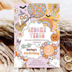 Spooky Vibes Retro Halloween fest Girl Birthday Inbjudningar