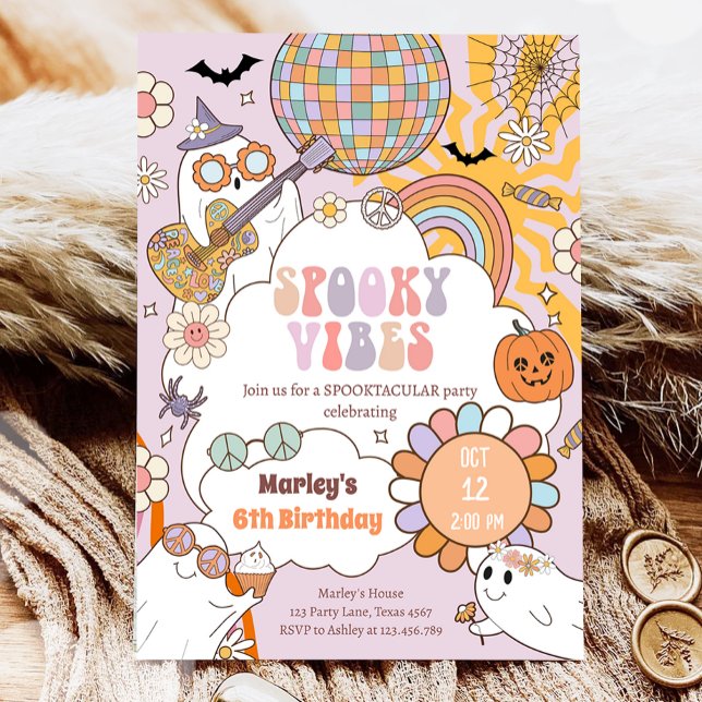 Spooky Vibes Retro Halloween fest Girl Birthday Inbjudningar (Skapare uppladdad)