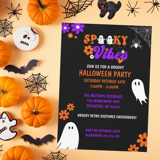 Spooky Vibes Retro Halloween fest Inbjudningar (Skapare uppladdad)