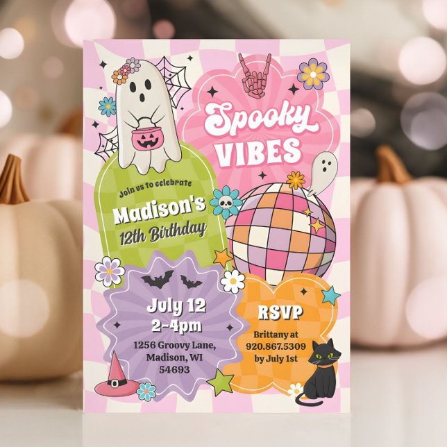 Spooky Vibes Retro Halloween Ghost Birthday Inbjudningar (Skapare uppladdad)