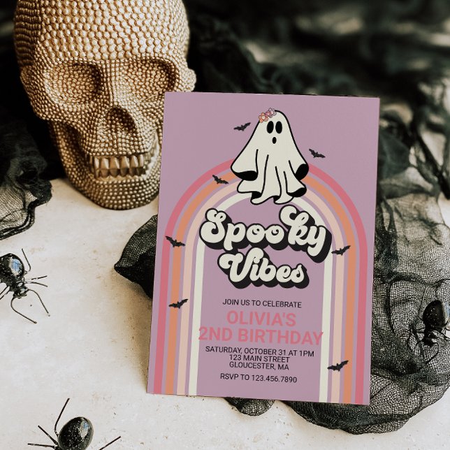 Spooky Vibes Retro Halloween Ghost Birthday Inbjudningar (Skapare uppladdad)