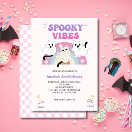 Spooky Vibes Retro Halloween Ghost Birthday Inbjudningar